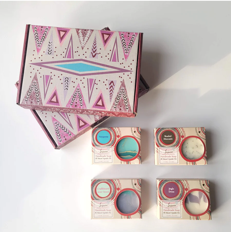 Close up of Sequoia soap gift sets by indigenous artist 8