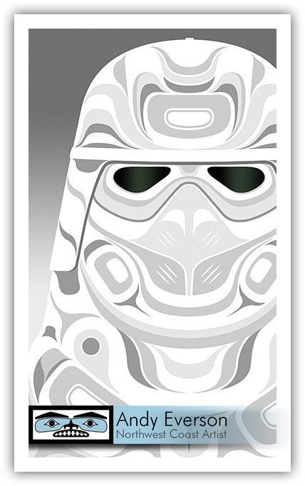 Native fine art print called Winter Warrior by indigenous artist Andy Everson
