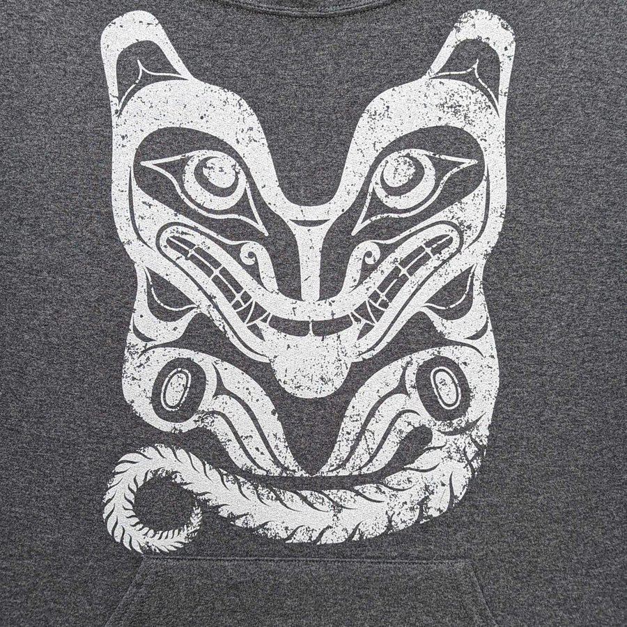 Close up of Unisex hoodie called wolf by indigenous artist
