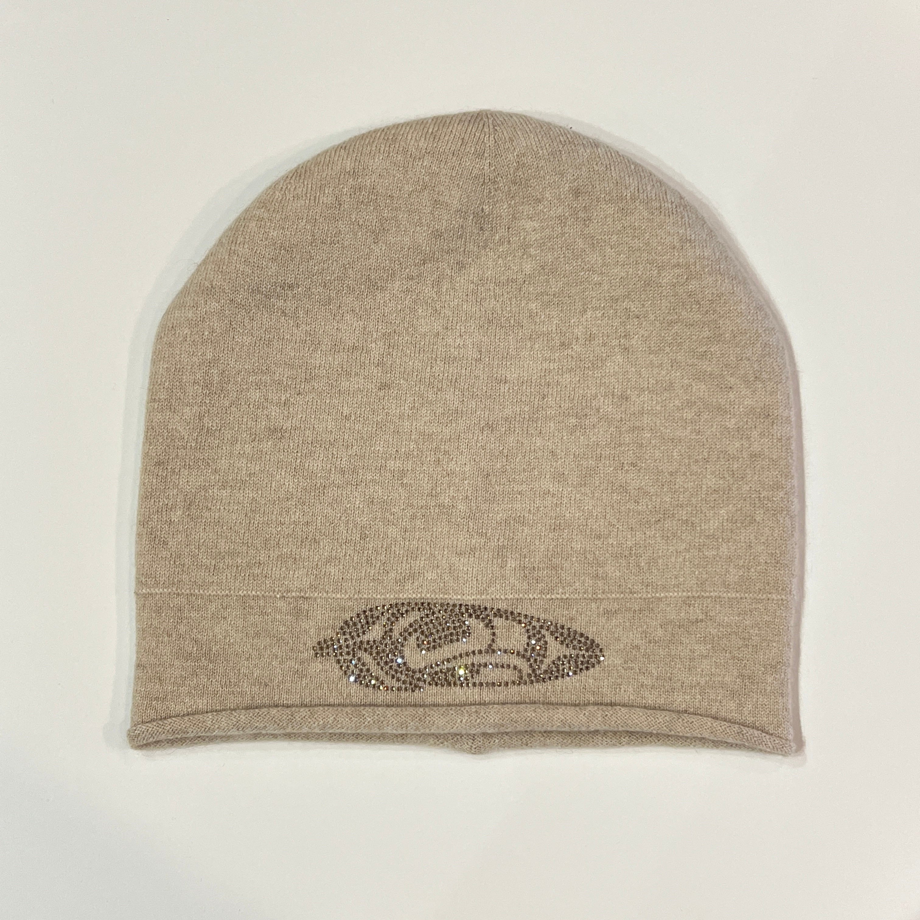womens cashmere winter hat created by indigenous artist in cream