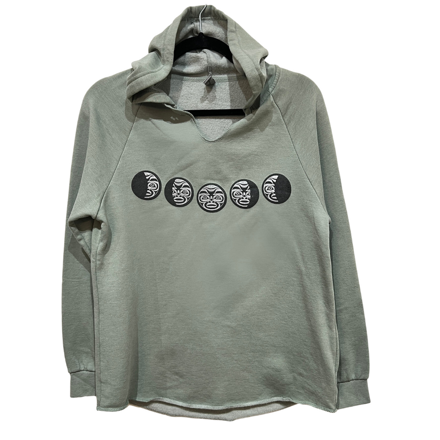 Front view of womens hoodie created by indigenous artist called moon phase