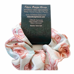 womens scrunchies created by indigenous artist in multi colored pink and white