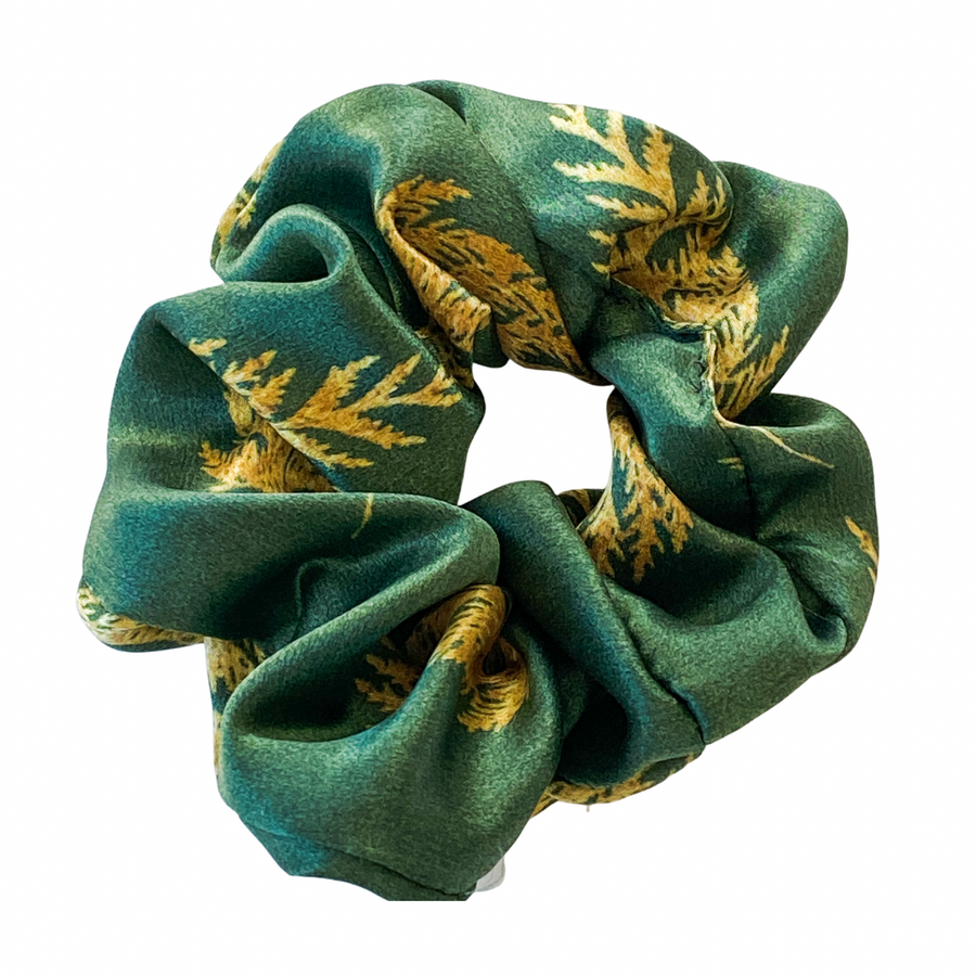 womens scrunchies created by indigenous artist in multi colored yellow and green