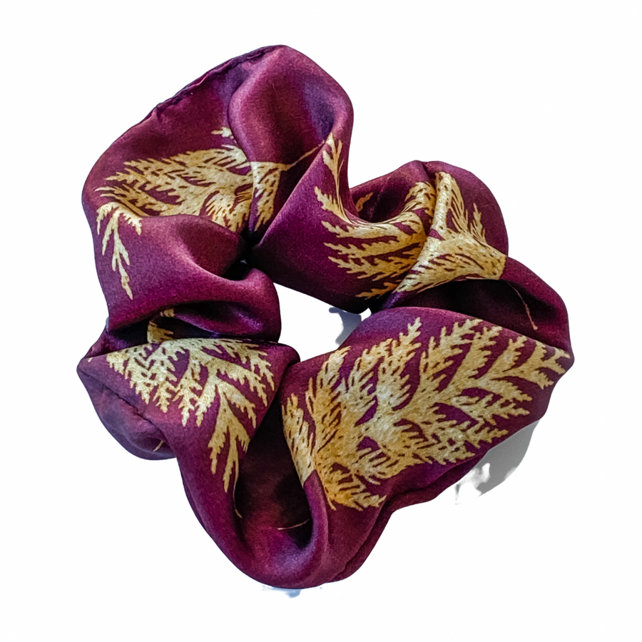 womens scrunchies created by indigenous artist in multi colored purple