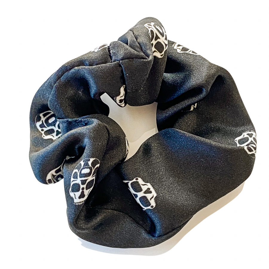 womens scrunchies created by indigenous artist in multi colored grey and white