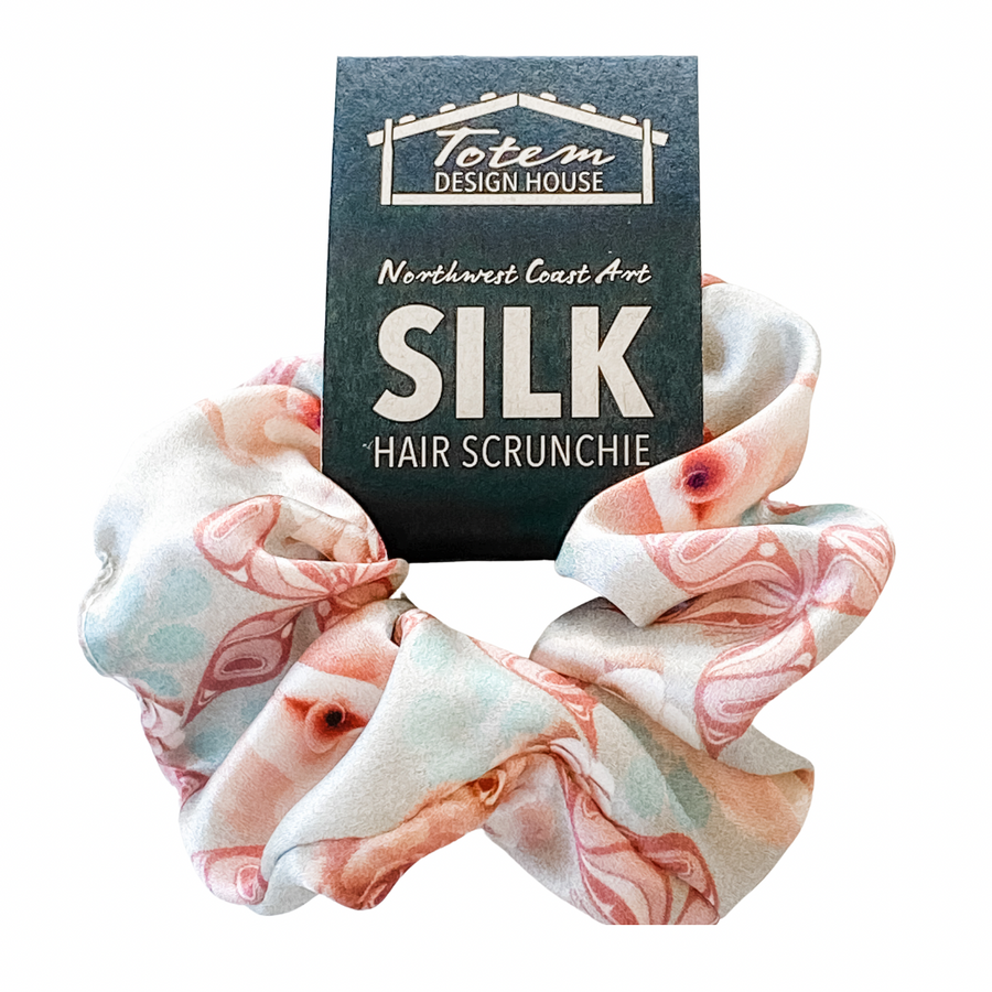 womens scrunchies created by indigenous artist in multi colored pink