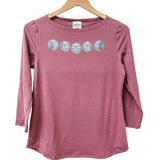 Front view of womens top created by indigenous artist called moon phase