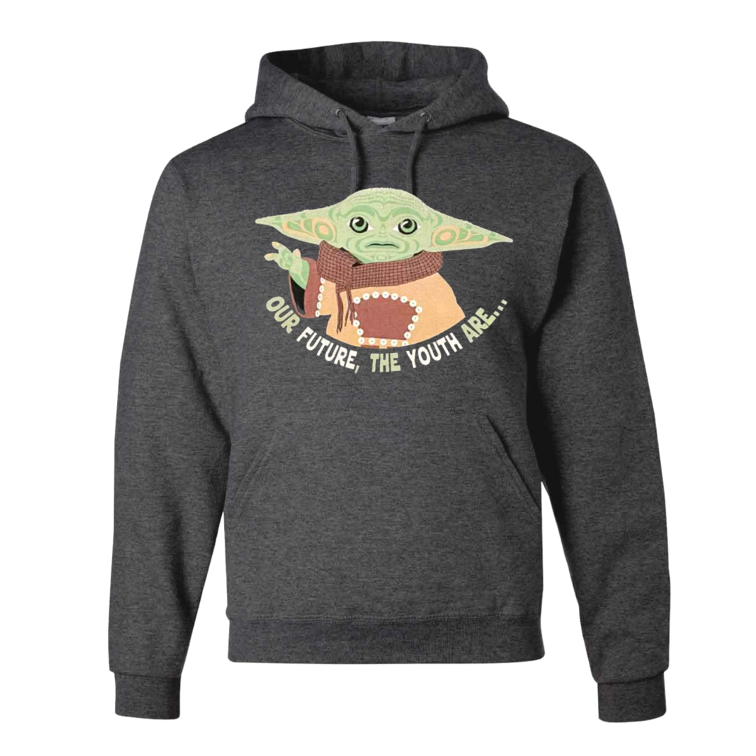 Unisex hoodie called Youth by indigenous artist Andy Everson