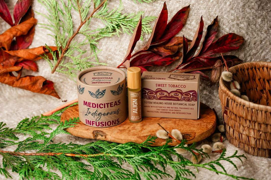 Daily Ritual Set – Align: Pu-erh MediciTeas tin, Align roll-on and Bear Sweet Tobacco botanical soap