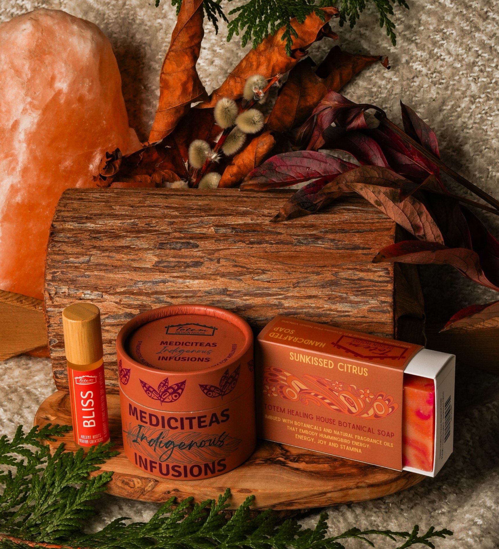 Daily Ritual Set – Bliss: Earl Grey MediciTeas tin, Bliss roll-on and Hummingbird Sunkissed Citrus botanical soap