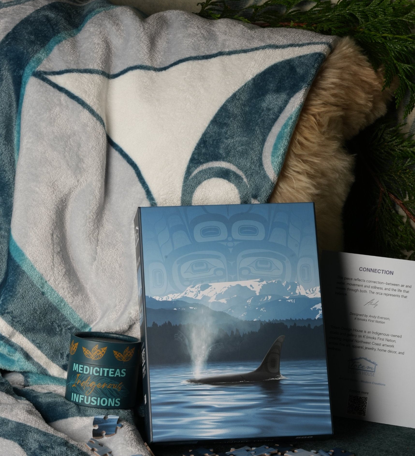 Family Night: Connection puzzle by Andy Everson, Premium Fleece Blanket and MediciTeas tin