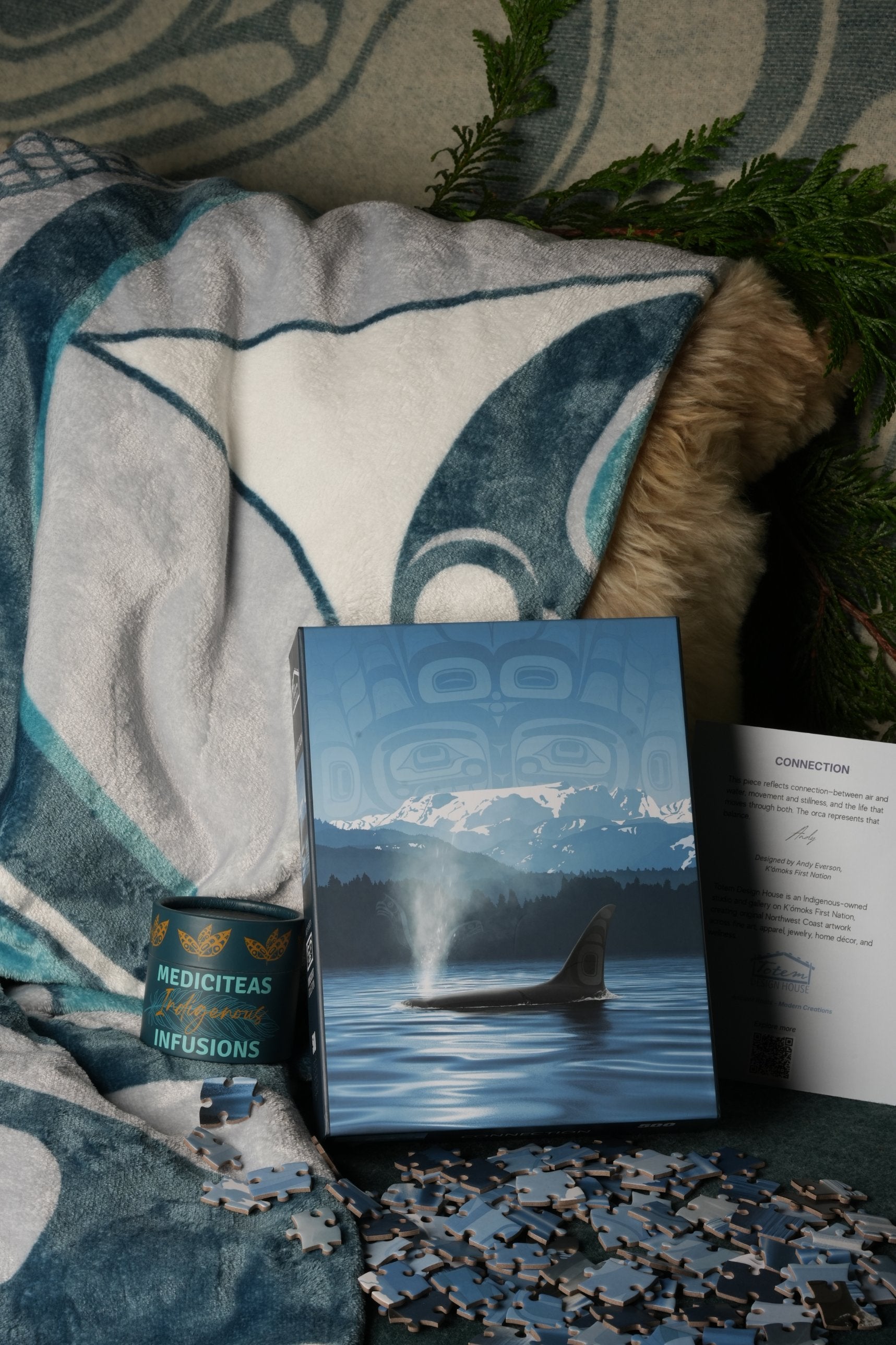 Family Night: Connection puzzle by Andy Everson, Premium Fleece Blanket and MediciTeas tin