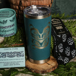 For Him: 20 oz stainless steel travel mug, Black Keemun MediciTeas tin, Killer Whale Coastal Storm botanical soap and Bamboo Socks by Andy Everson