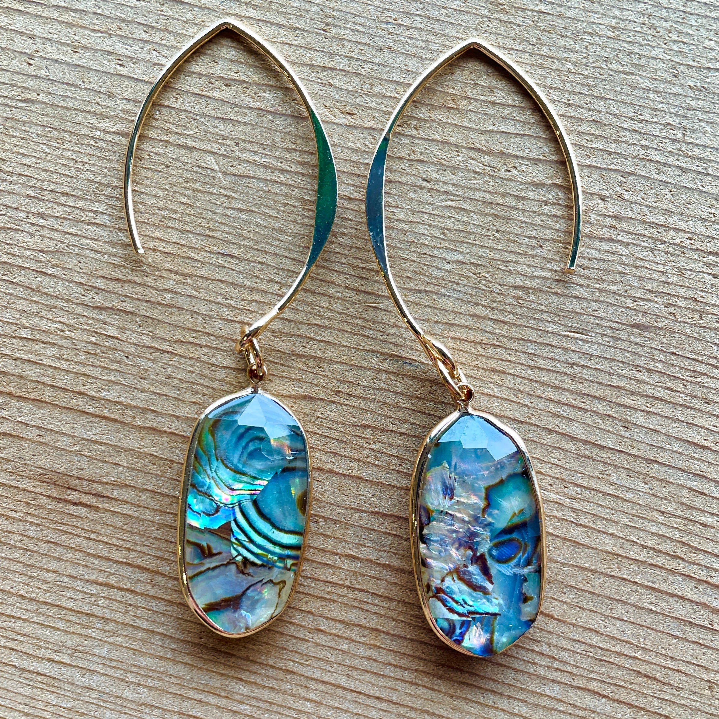 Close up up of abalone drops earrings by indigenous artist 3