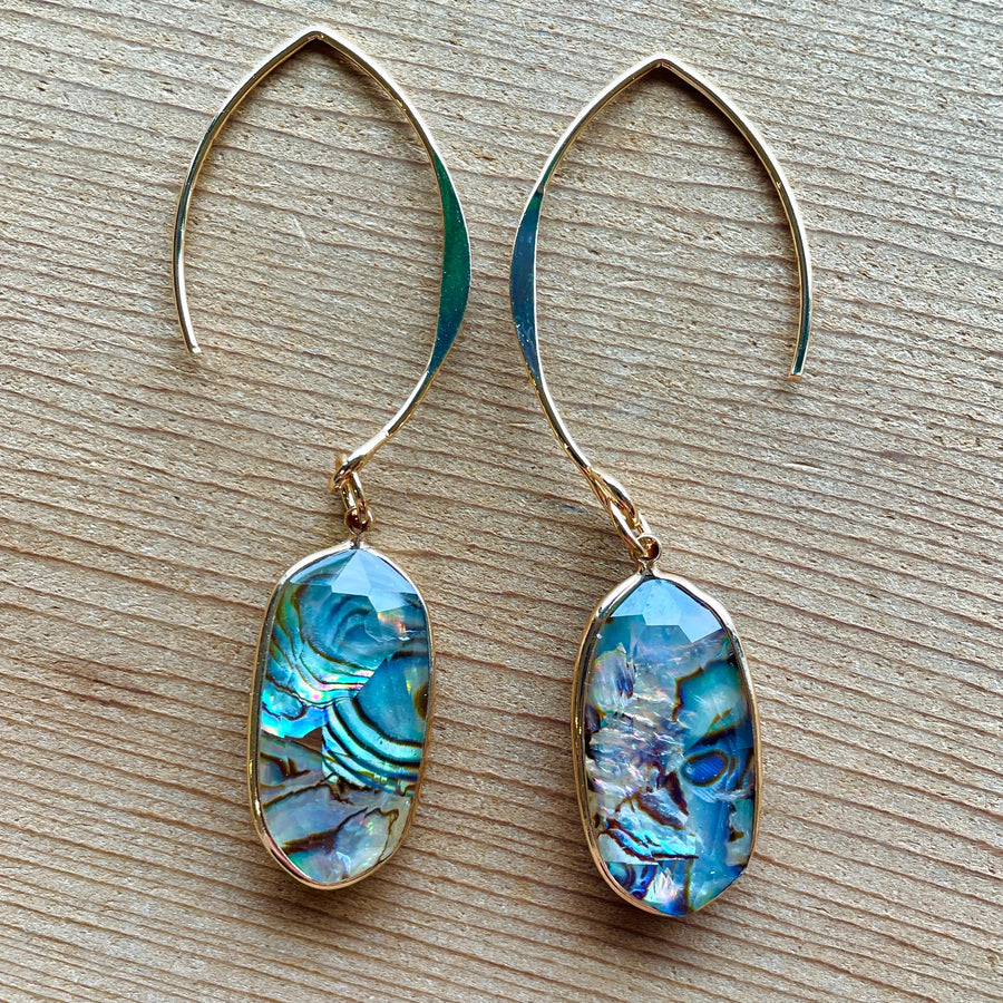 Close up up of abalone drops earrings by indigenous artist 3