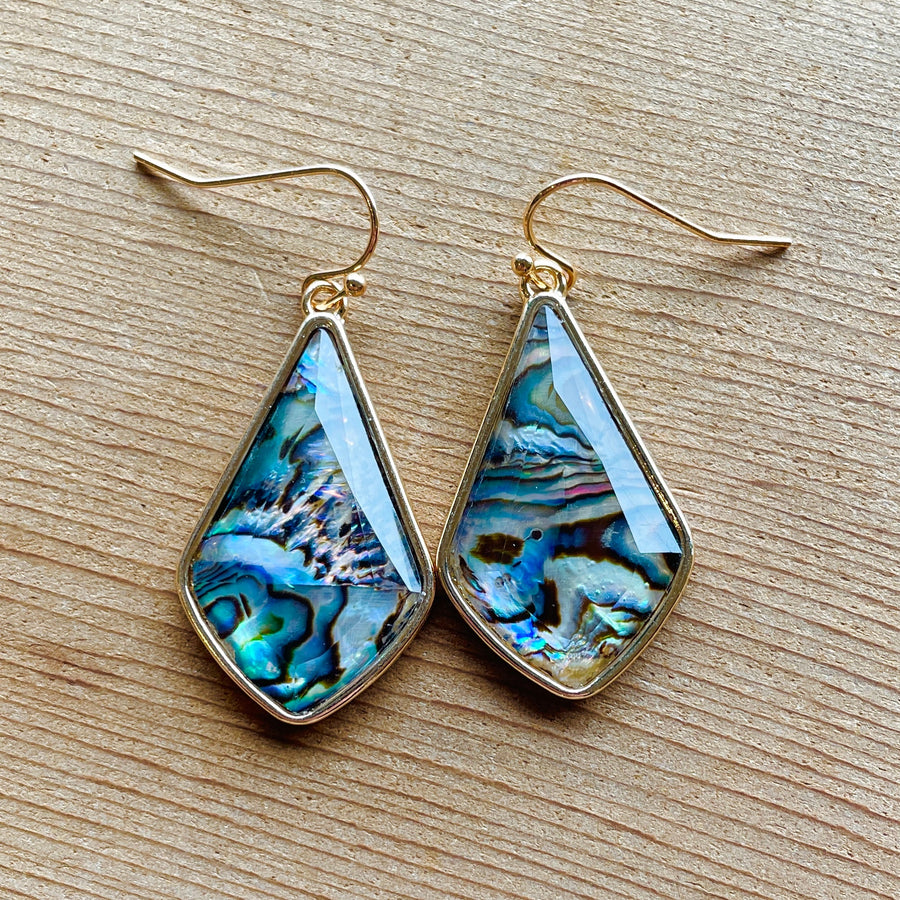 Close up up of abalone drops earrings by indigenous artist 4