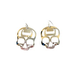Close up up view of ancestral skull earrings by indigenous artist sterling silver