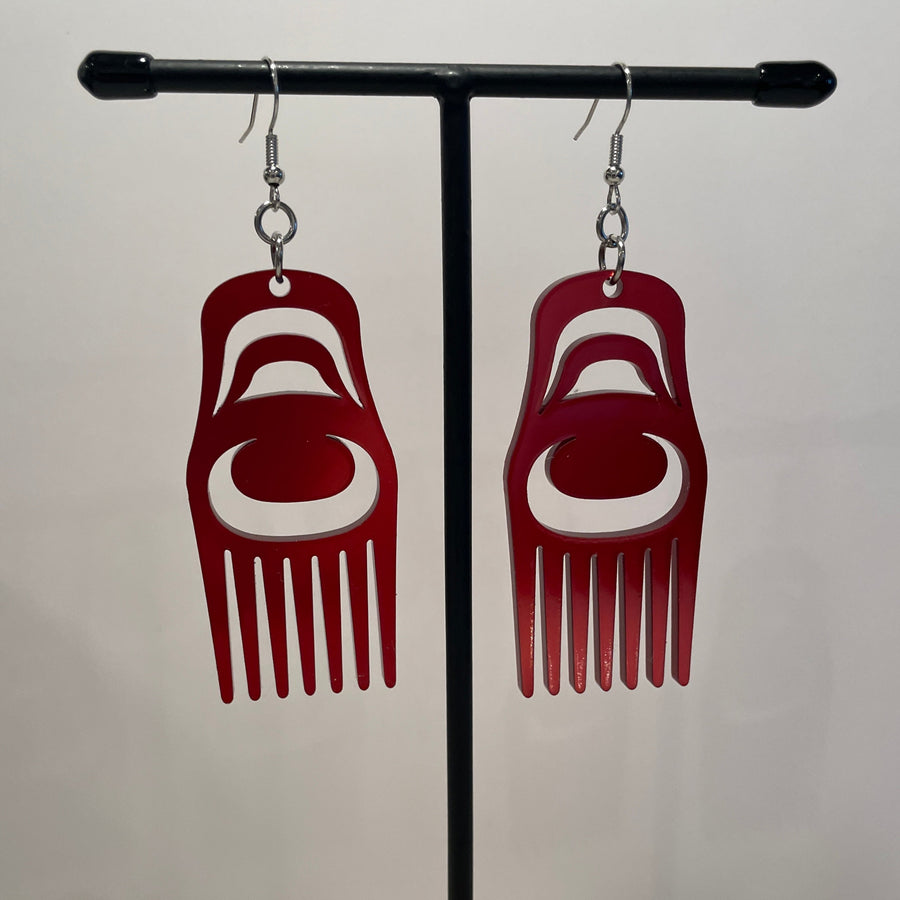Close up up of comb earrings by indigenous artist acrylic 5