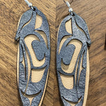 Close up of feather earrings by indigenous artist leather 4