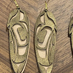 Close up of feather earrings by indigenous artist leather 5