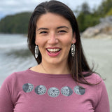 Close up of feather earrings by indigenous artist sterling silver or brass 4