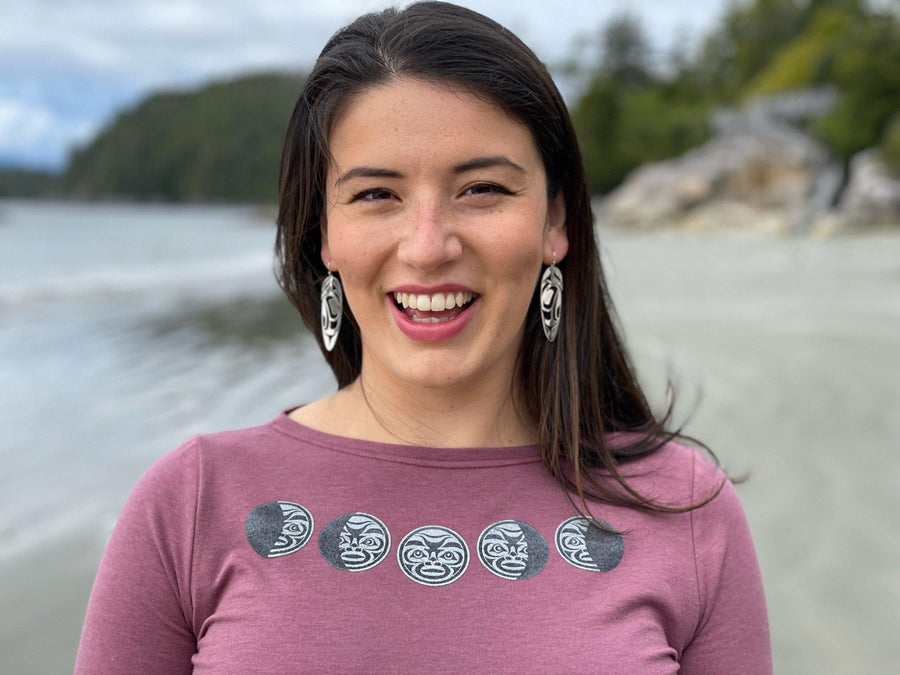 Close up of feather earrings by indigenous artist sterling silver or brass 4