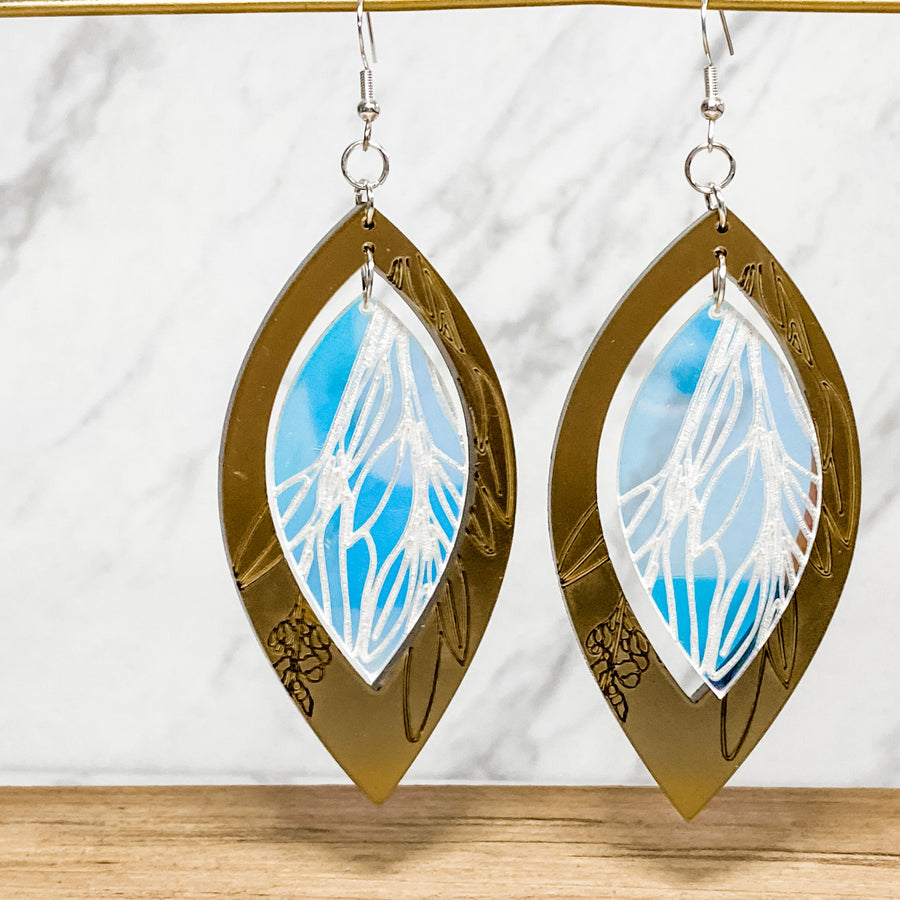 Close up of medicine collection earrings by indigenous artist acrylic 4