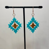 Close up up of plains points earrings by indigenous artist acrylic 6