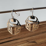 Close up of Protector earrings by indigenous artist sterling silver 2