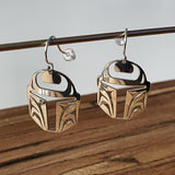 Close up of Protector earrings by indigenous artist sterling silver 2