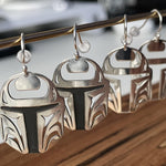 Close up of Protector earrings by indigenous artist sterling silver 3
