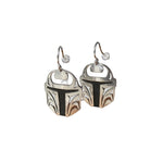 Close up of Protector earrings by indigenous artist sterling silver