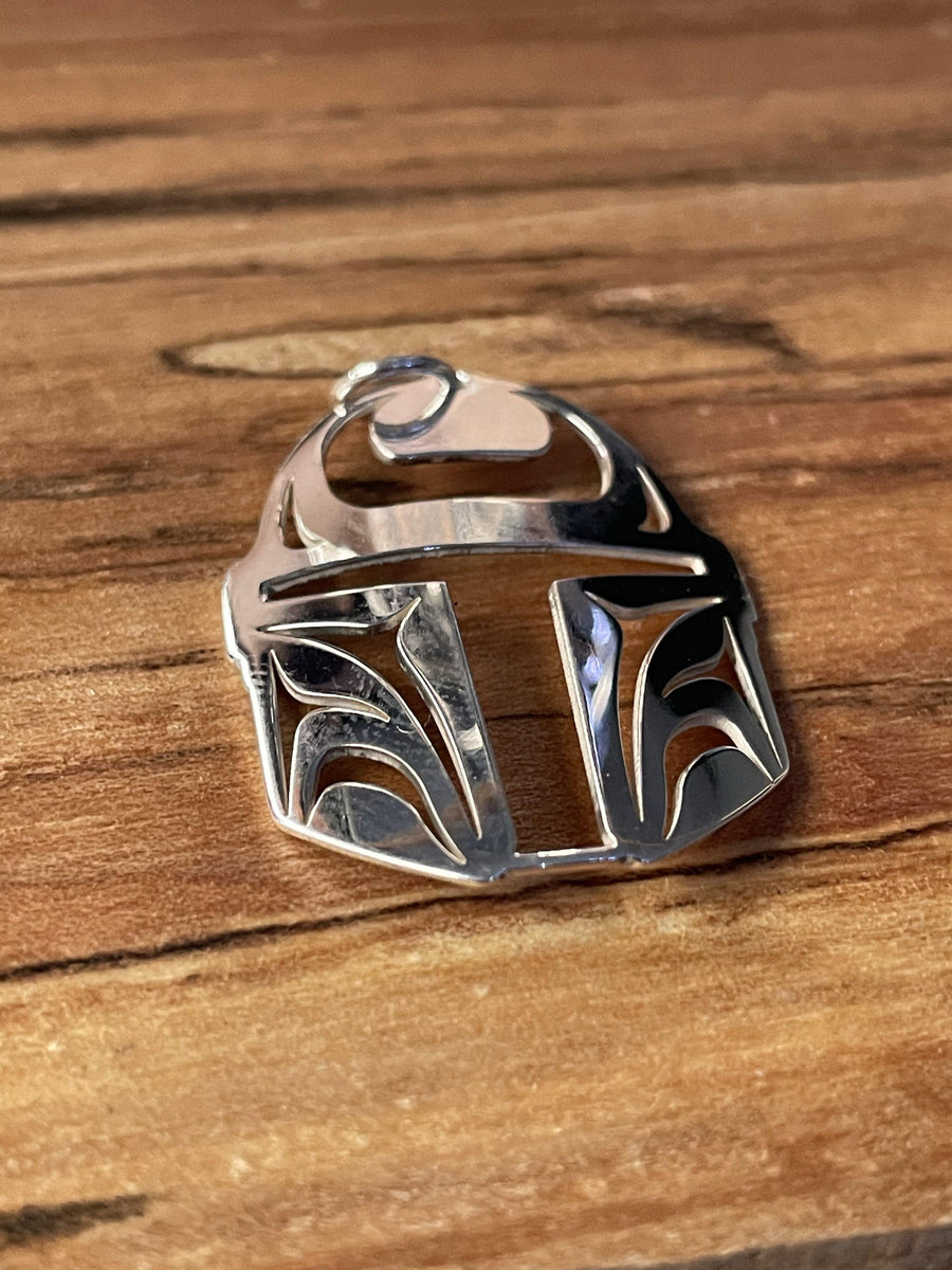 Close up of Protector pendant by indigenous artist sterling silver 3