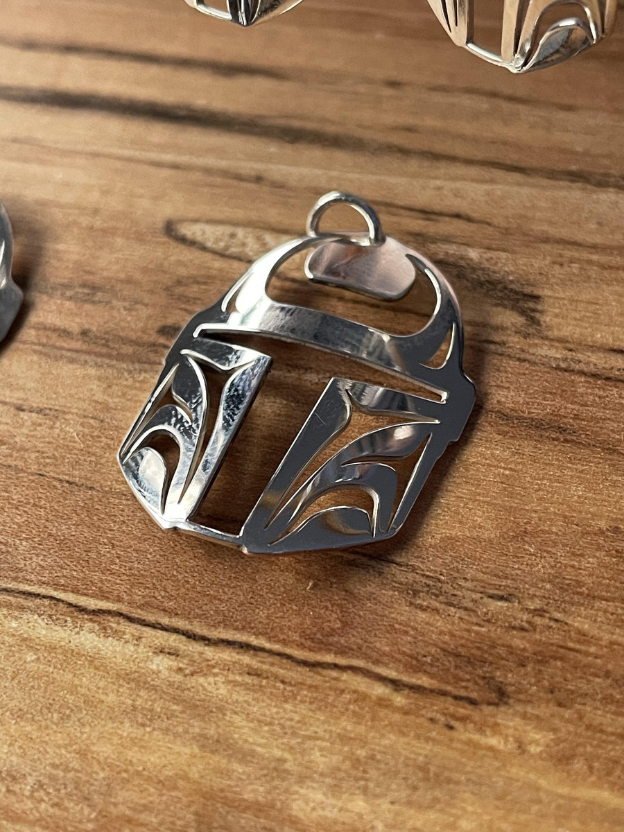 Close up of Protector pendant by indigenous artist sterling silver 4