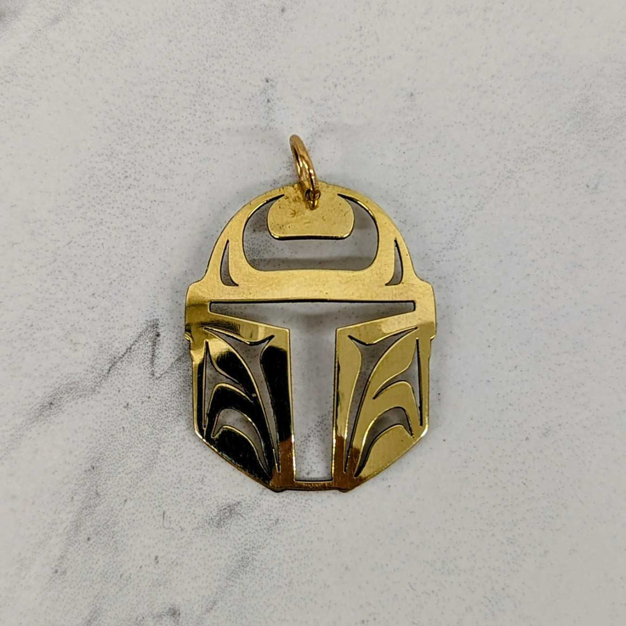Close up of Protector pendant by indigenous artist sterling silver or brass 3