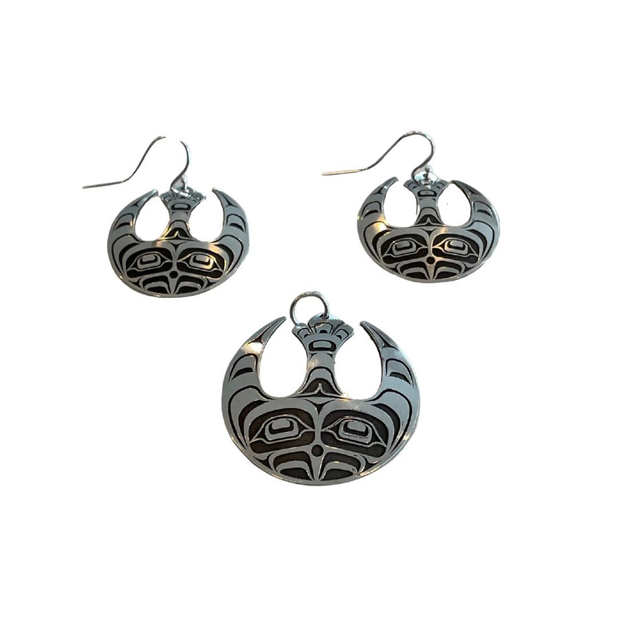 Close up of Rebel earrings by indigenous artist silver