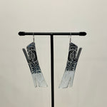 Close up up of soul catcher earrings by indigenous artist acrylic 2