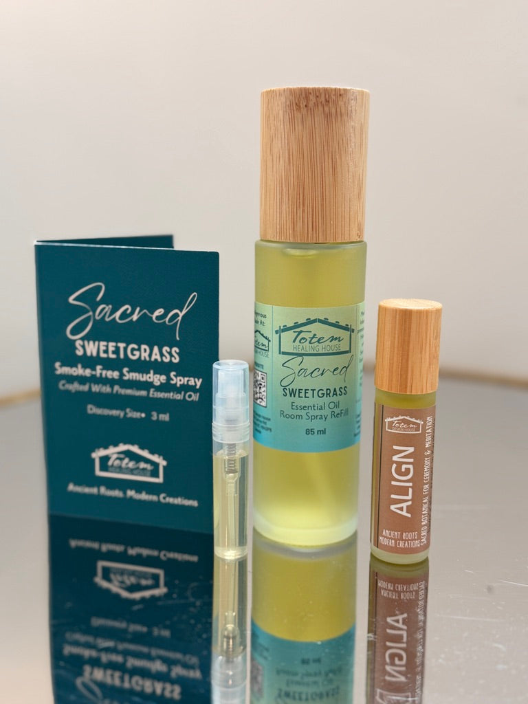 Sacred Sweetgrass Bundle: smudge spray, roll-on and discovery size