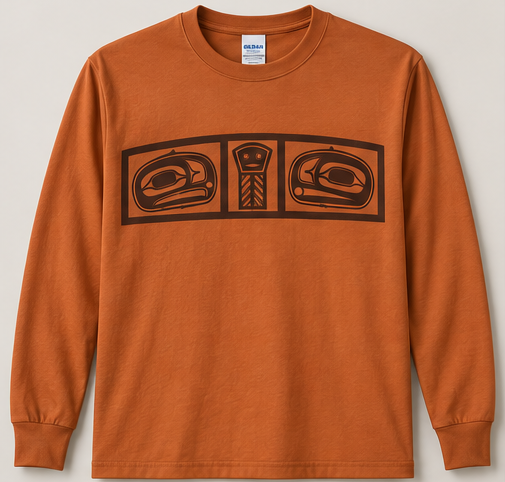 Texas Orange Gildan 2400 long sleeve tee with the dowry board design printed in brown ink