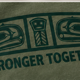 Close-up of the dark green print on Cactus heather cotton