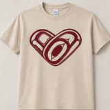 Sand Gildan 64000 tee with the formline heart design printed in maroon ink